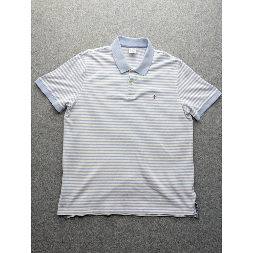 Brooks Brothers 1818 Performance Polo XXL Slim Fit Blue White Stripe Cotton